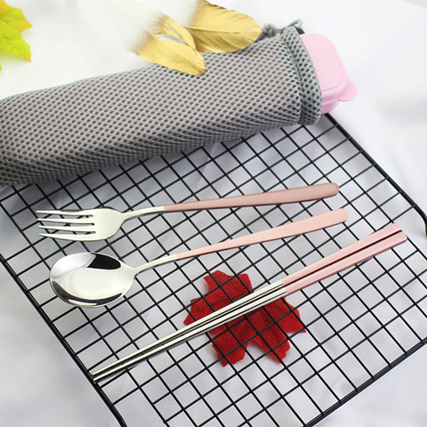 韩式不锈钢304餐具勺叉筷便携3件套装